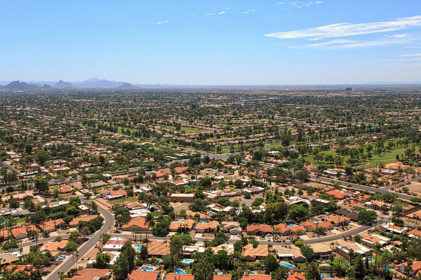 An Aerial Photo of a Neighborhood with Great Arizona Curb Appeal
